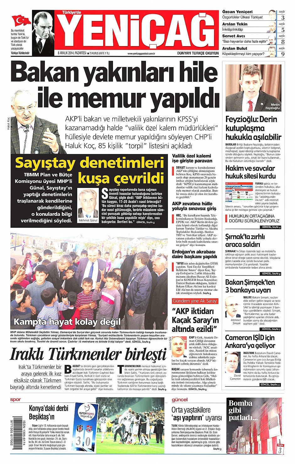 8 Aralık 2014 gazete manşetleri 15