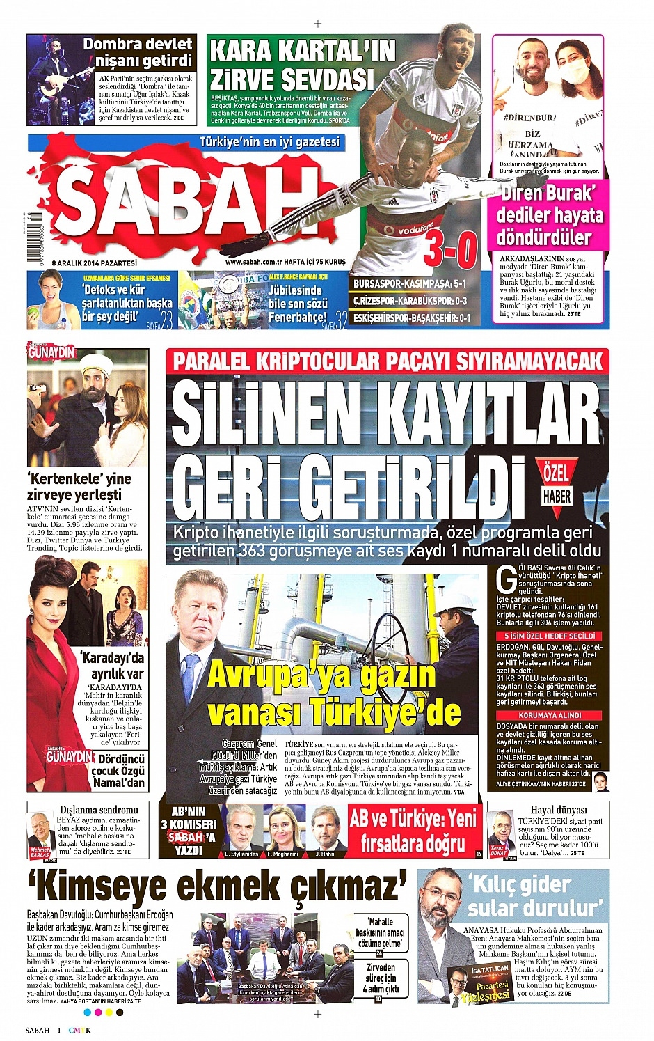 8 Aralık 2014 gazete manşetleri 2