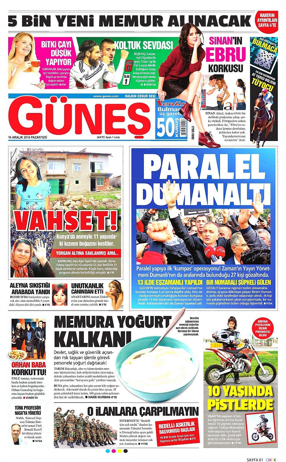 15 Aralık 2014 gazete manşetleri 16