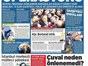 15 Aralık 2014 gazete manşetleri