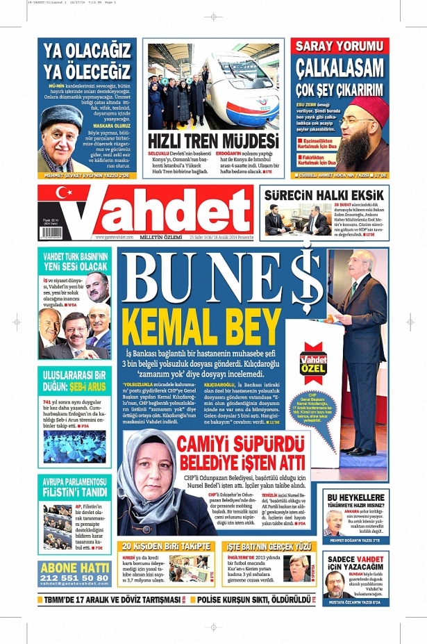 18 Aralık 2014 gazete manşetleri 1