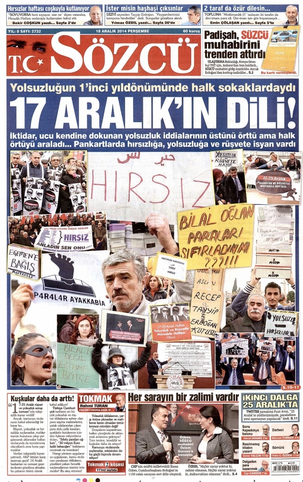 18 Aralık 2014 gazete manşetleri 18