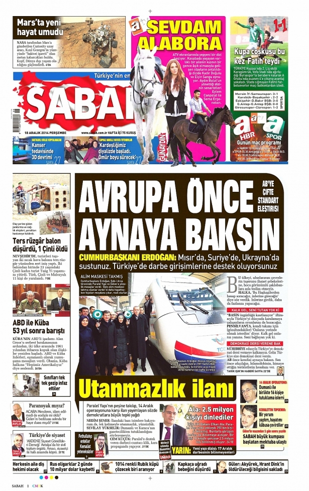 18 Aralık 2014 gazete manşetleri 3