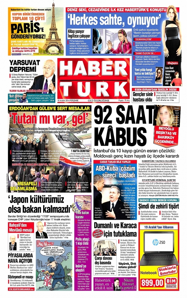 18 Aralık 2014 gazete manşetleri 4