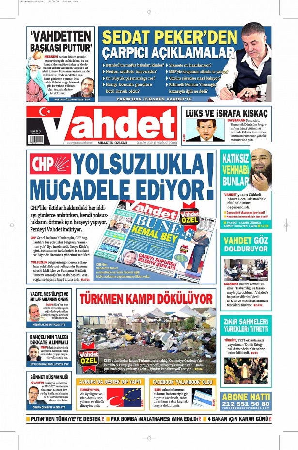 19 Aralık 2014 gazete manşetleri 1