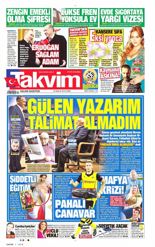 19 Aralık 2014 gazete manşetleri 13