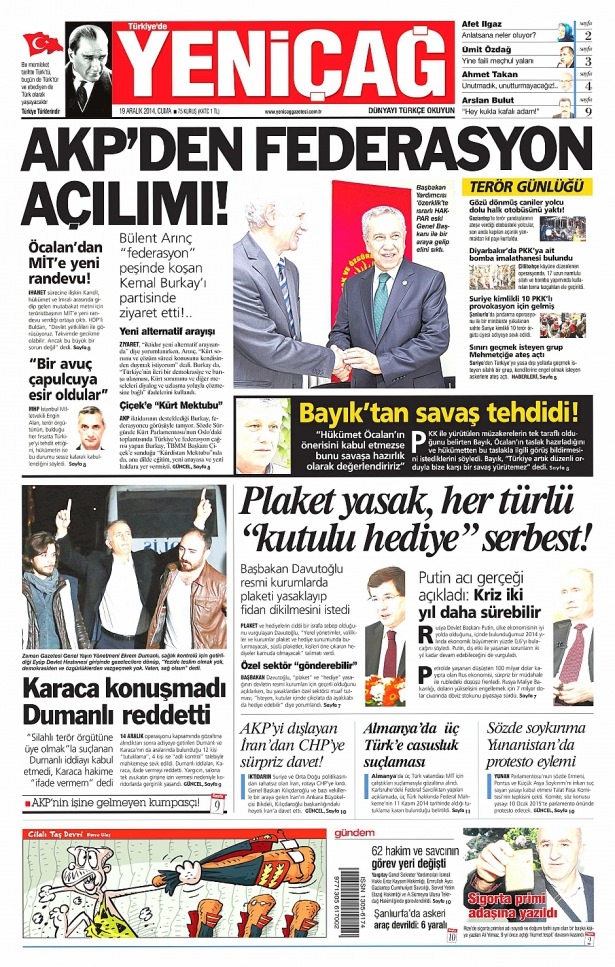 19 Aralık 2014 gazete manşetleri 16