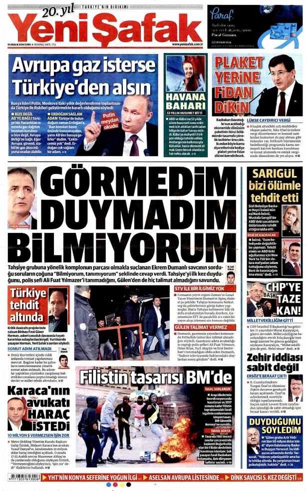 19 Aralık 2014 gazete manşetleri 19
