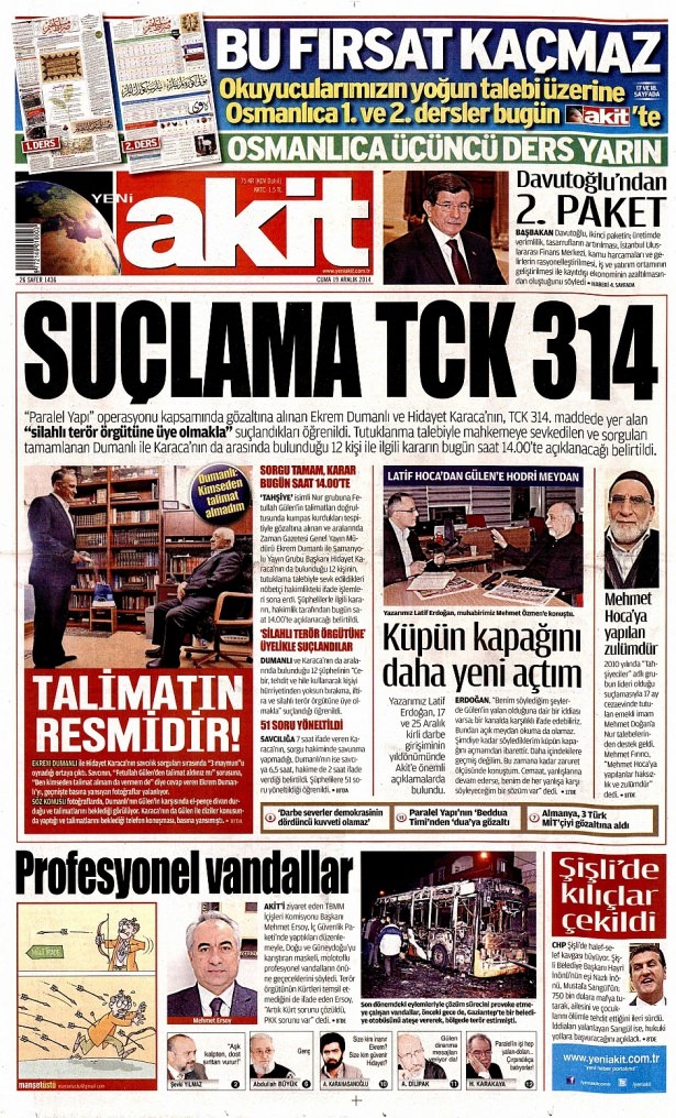 19 Aralık 2014 gazete manşetleri 20