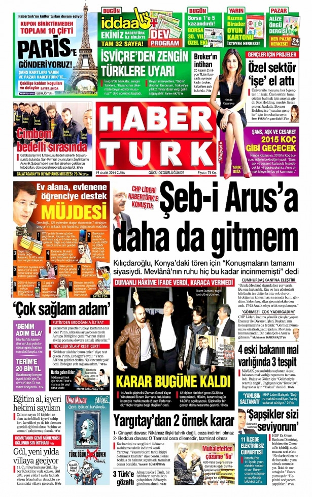 19 Aralık 2014 gazete manşetleri 4