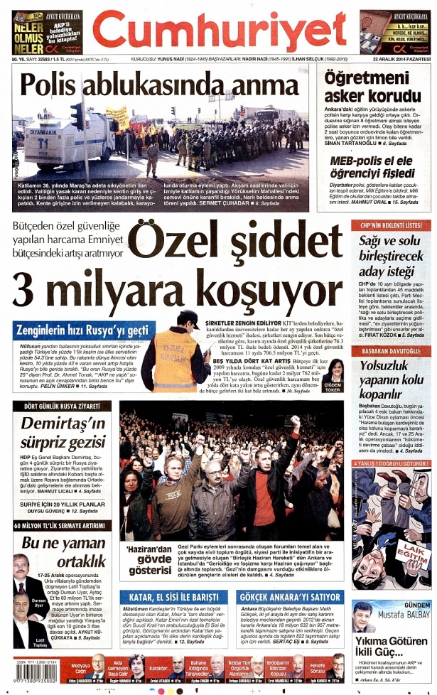 22 Aralık 2014 gazete manşetleri 9