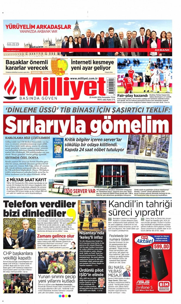 25 Aralık 2014 gazete manşetleri 1