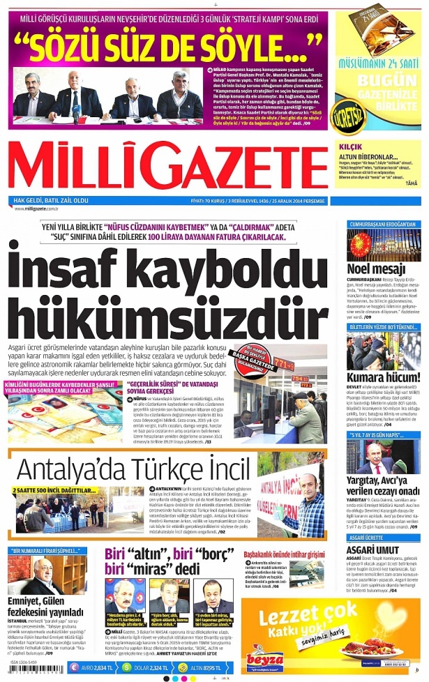 25 Aralık 2014 gazete manşetleri 15