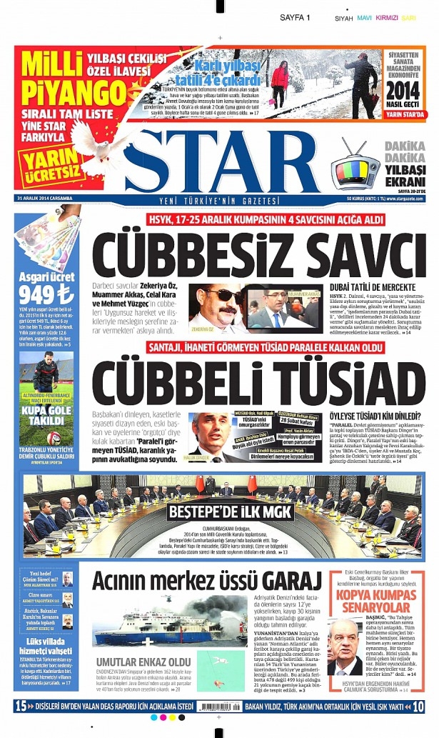 31 Aralık 2014 gazete manşetleri 11
