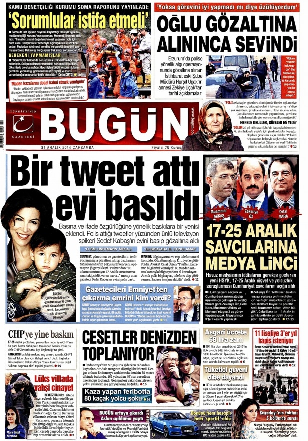 31 Aralık 2014 gazete manşetleri 12