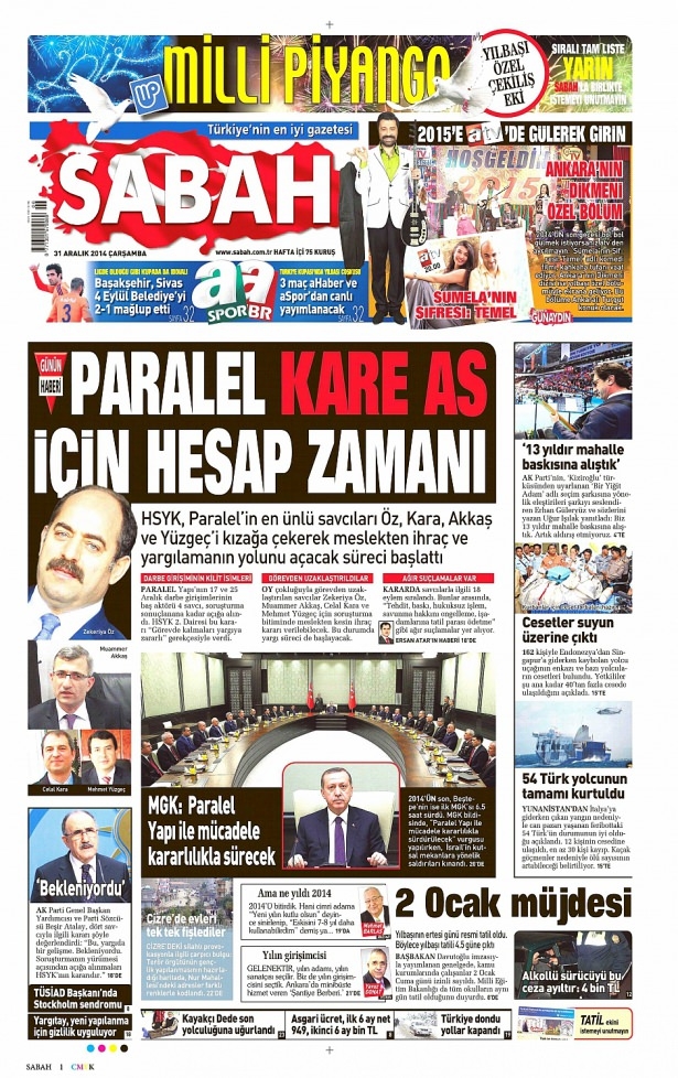 31 Aralık 2014 gazete manşetleri 2