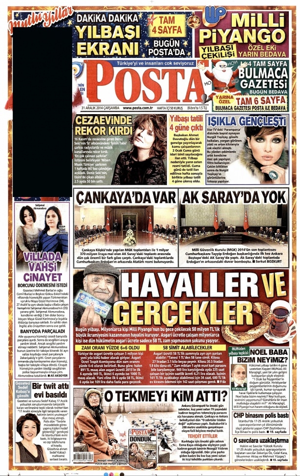 31 Aralık 2014 gazete manşetleri 21