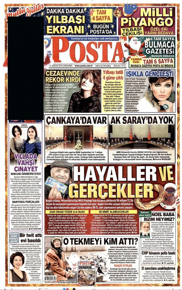 31 Aralık 2014 gazete manşetleri 3
