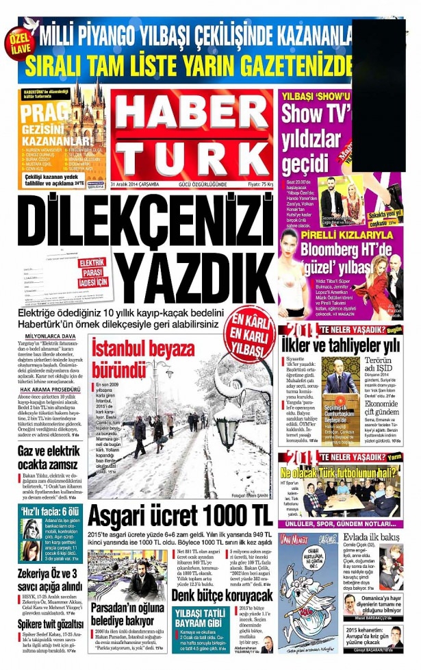 31 Aralık 2014 gazete manşetleri 4