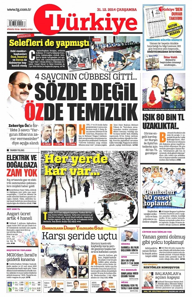 31 Aralık 2014 gazete manşetleri 9