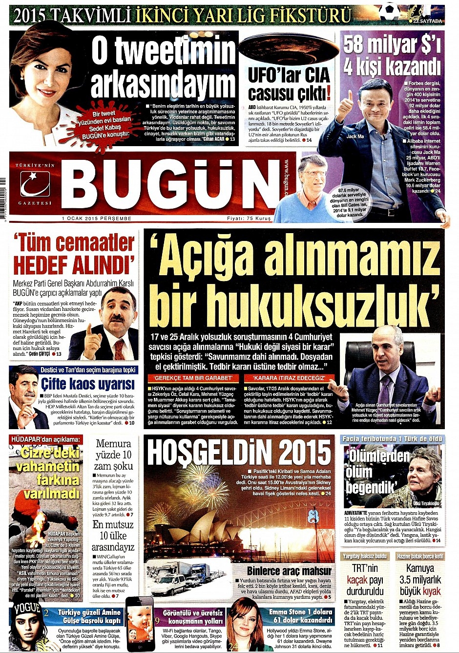 1 Ocak 2015 gazete manşetleri 12