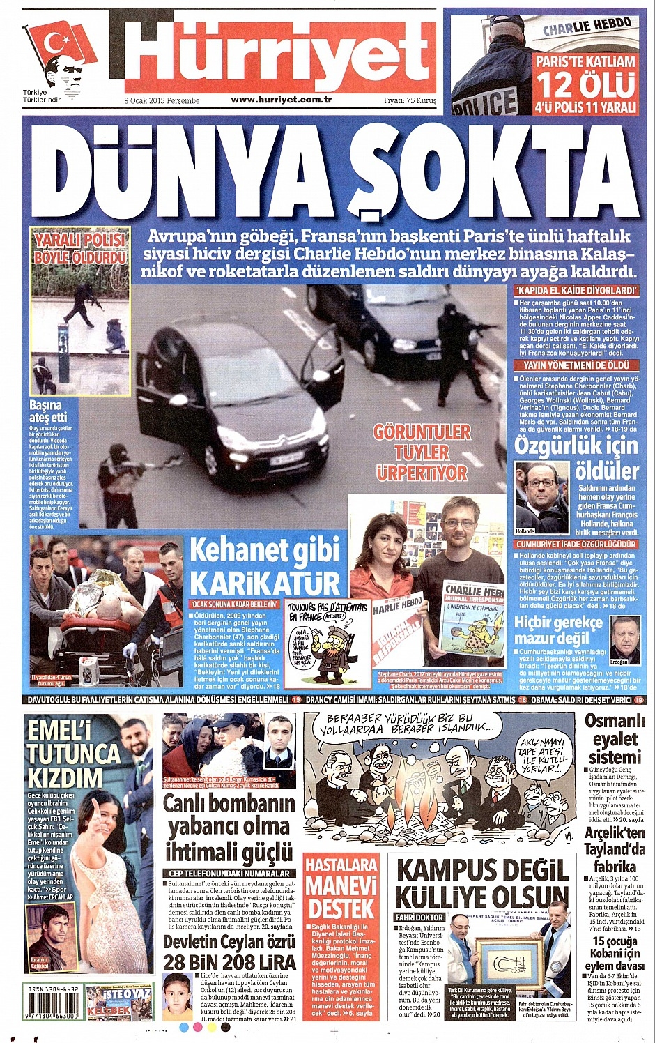 8 Ocak 2015 gazete manşetleri 1