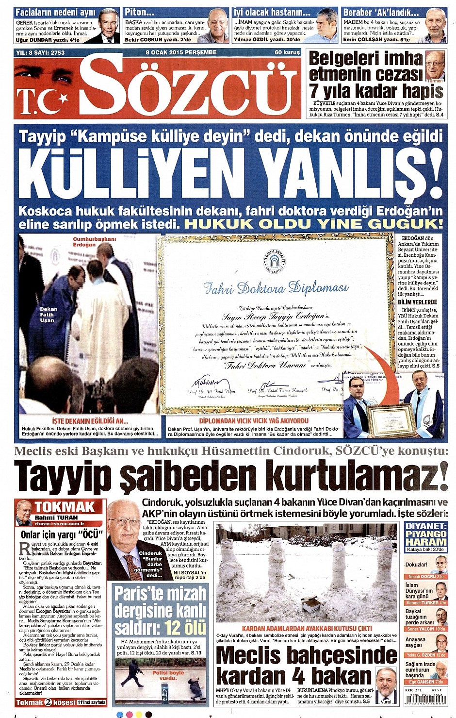 8 Ocak 2015 gazete manşetleri 18