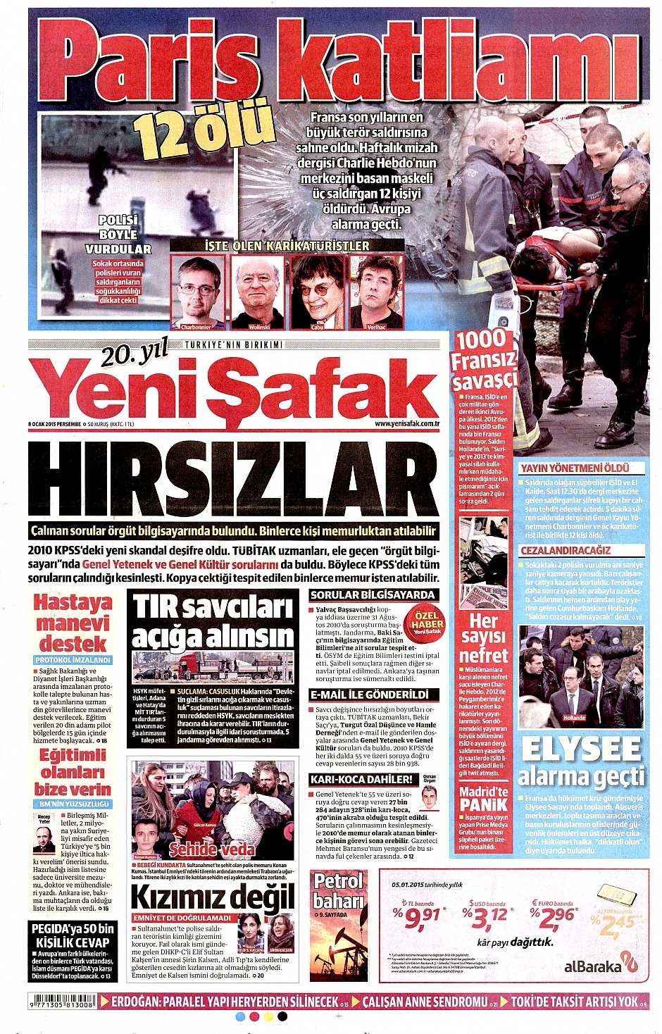 8 Ocak 2015 gazete manşetleri 19