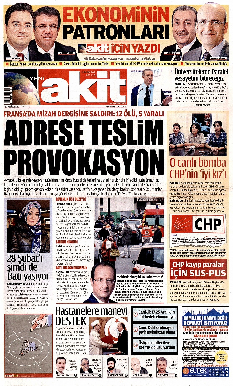 8 Ocak 2015 gazete manşetleri 20