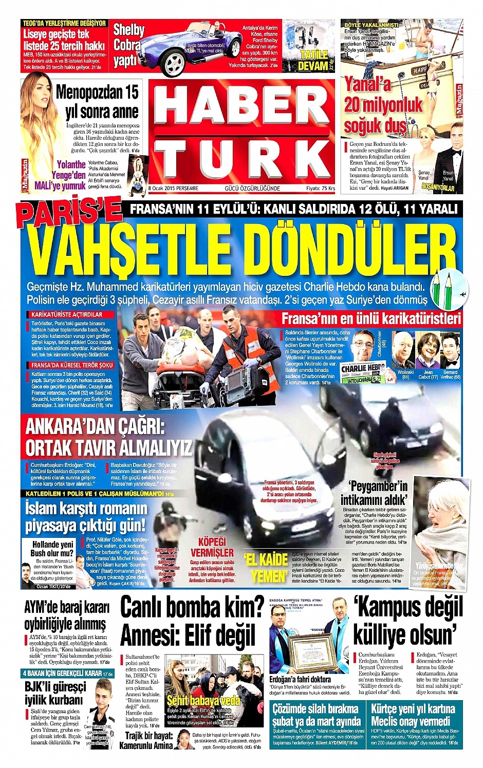 8 Ocak 2015 gazete manşetleri 4