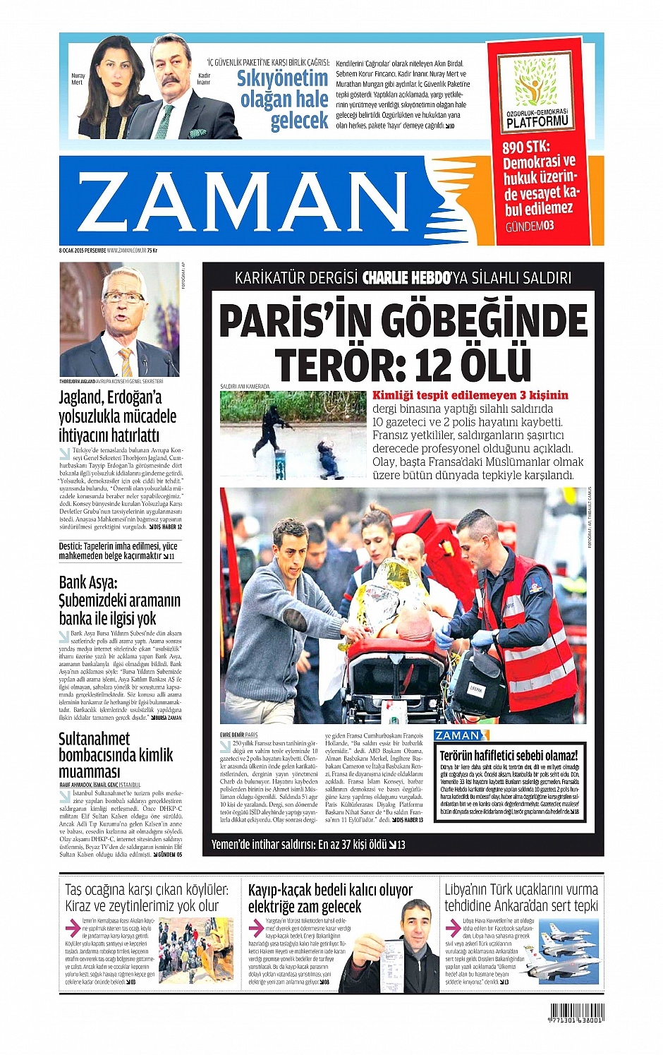 8 Ocak 2015 gazete manşetleri 5