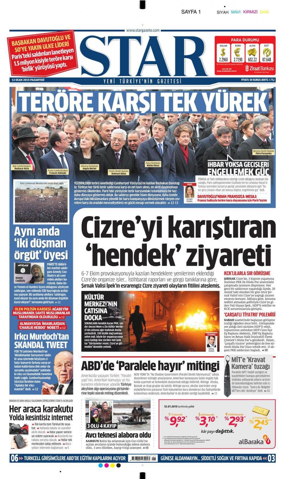 12 Ocak 2015 gazete manşetleri 21