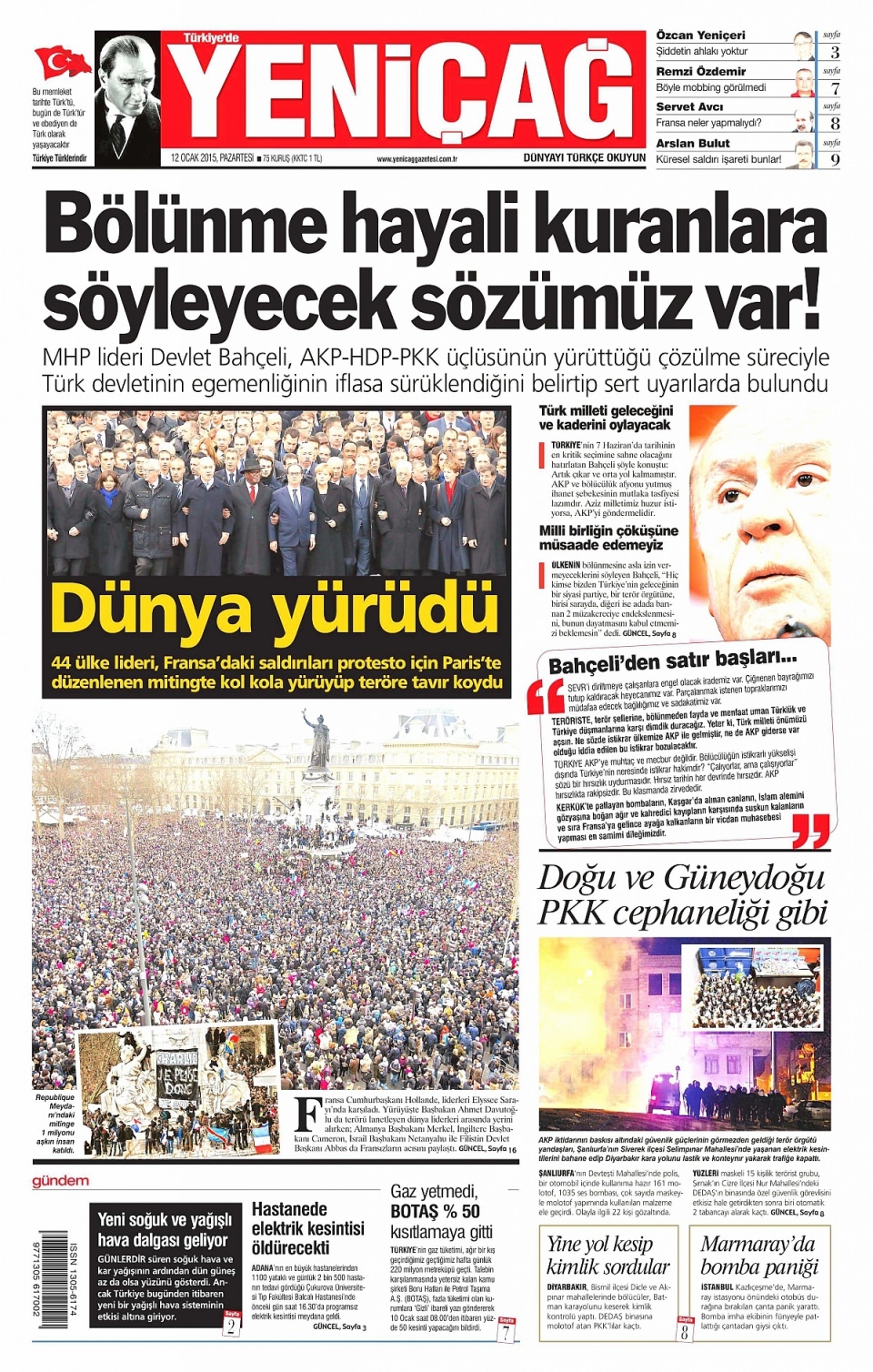 12 Ocak 2015 gazete manşetleri 29