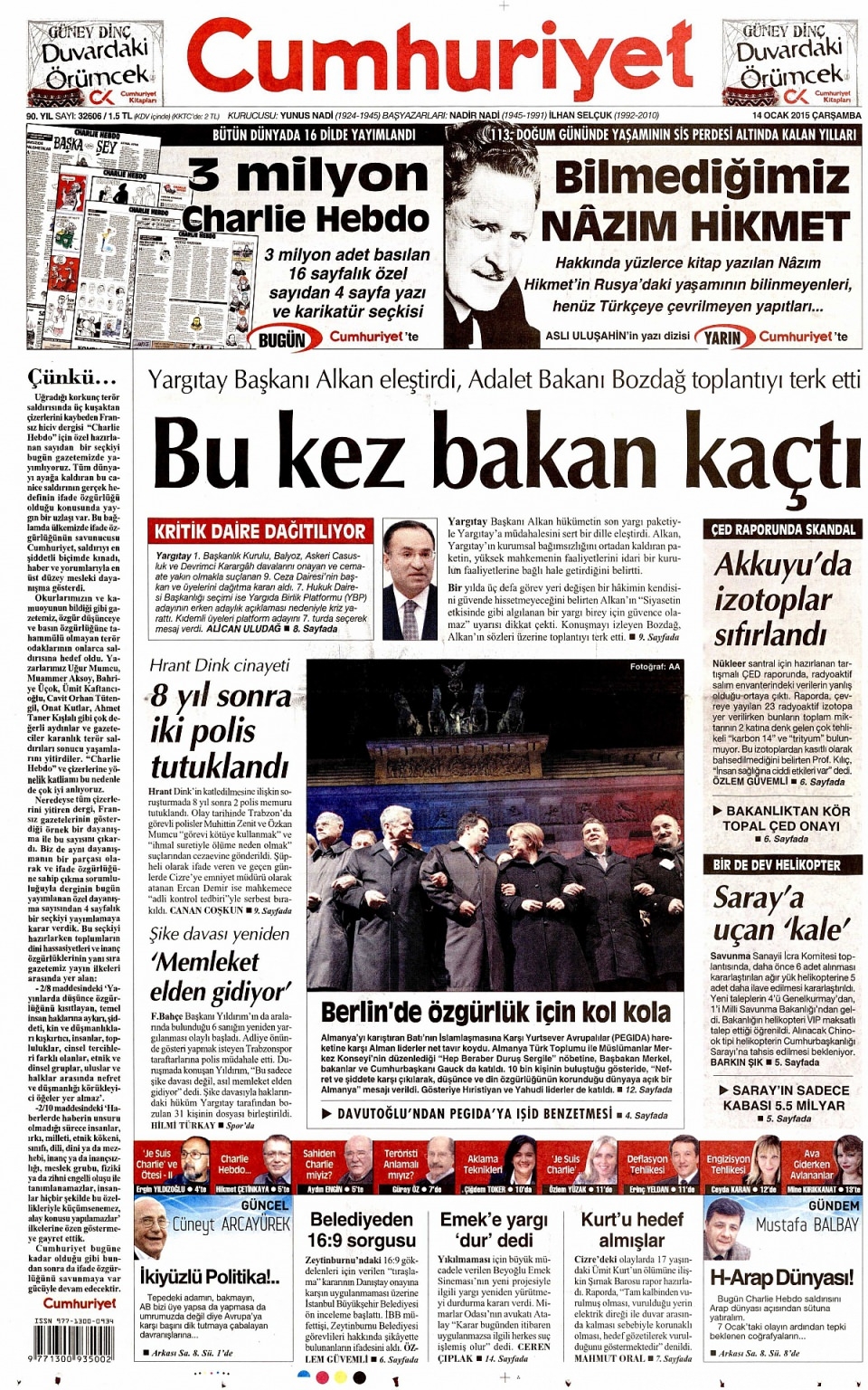 14 Ocak 2015 gazete manşetleri 3