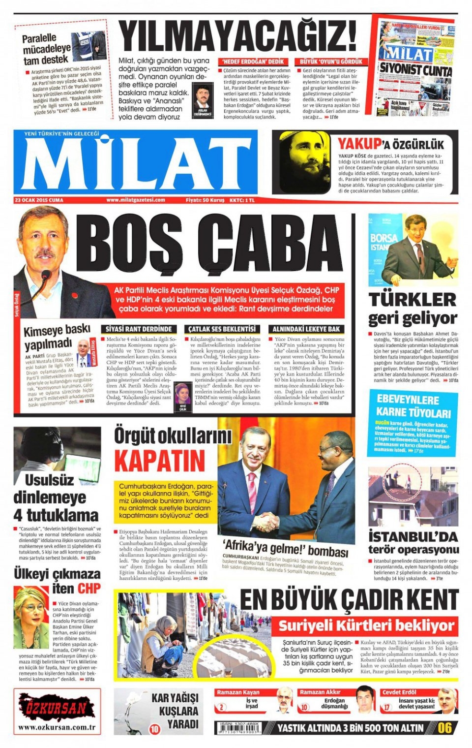 23 Ocak 2015 5 gazete manşetleri 27