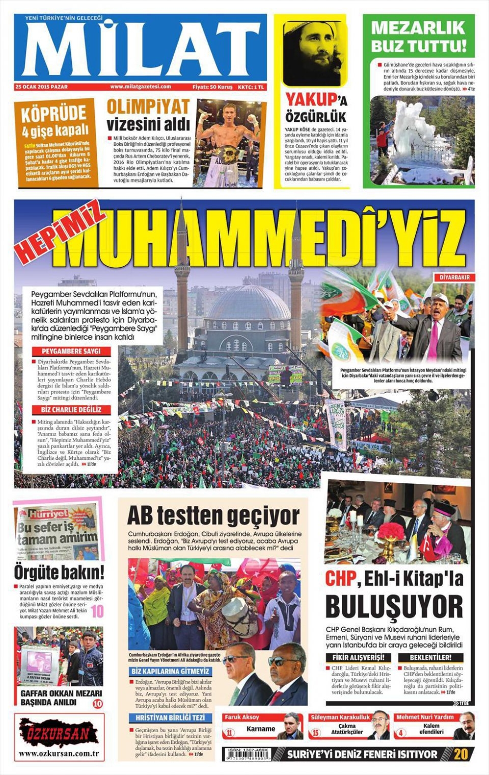 25 Ocak 2015 gazete manşetleri 25