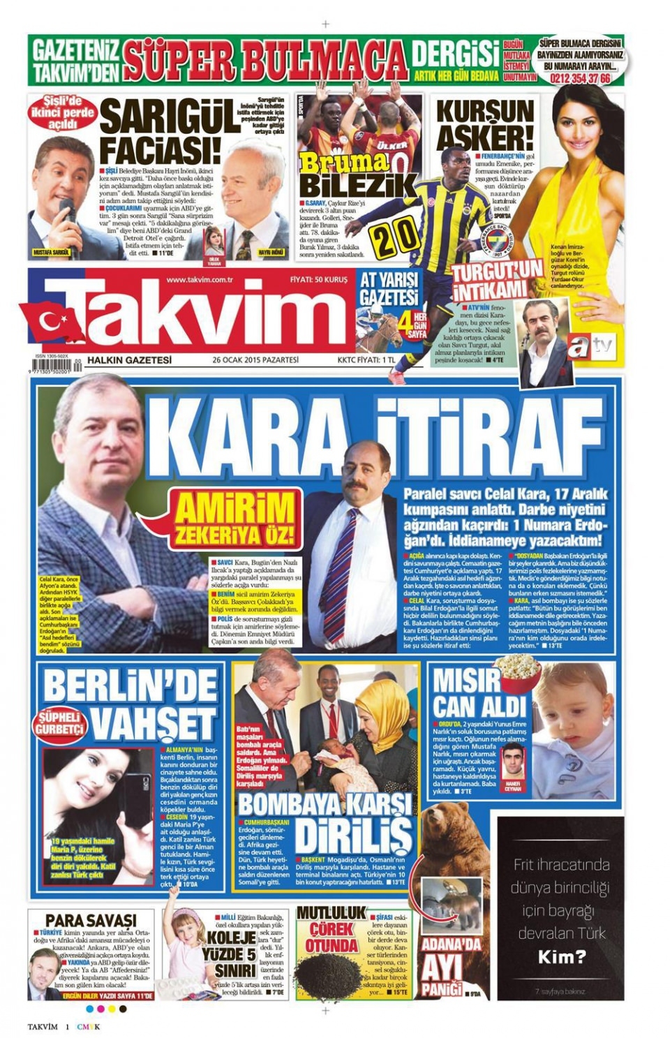 26 Ocak 2015 gazete manşetleri 13