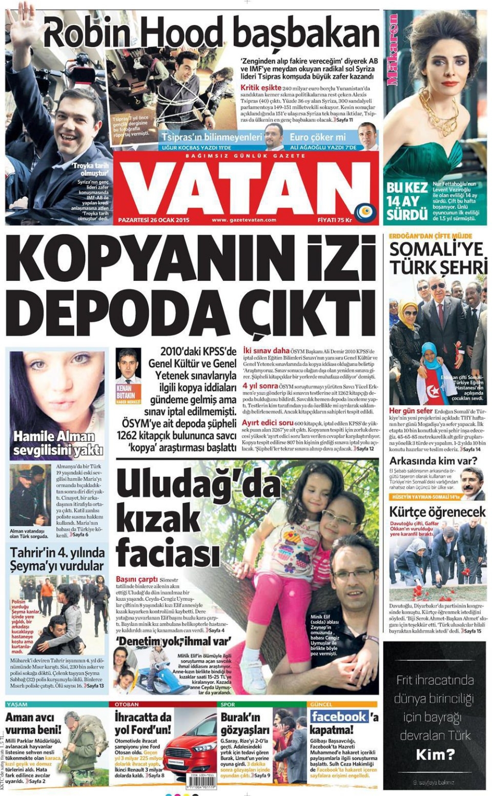 26 Ocak 2015 gazete manşetleri 18