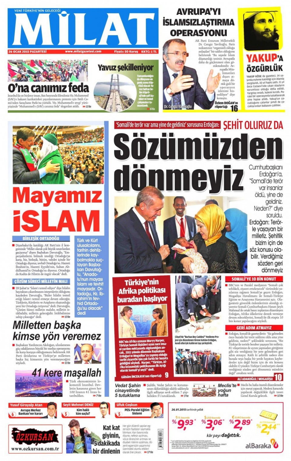 26 Ocak 2015 gazete manşetleri 27