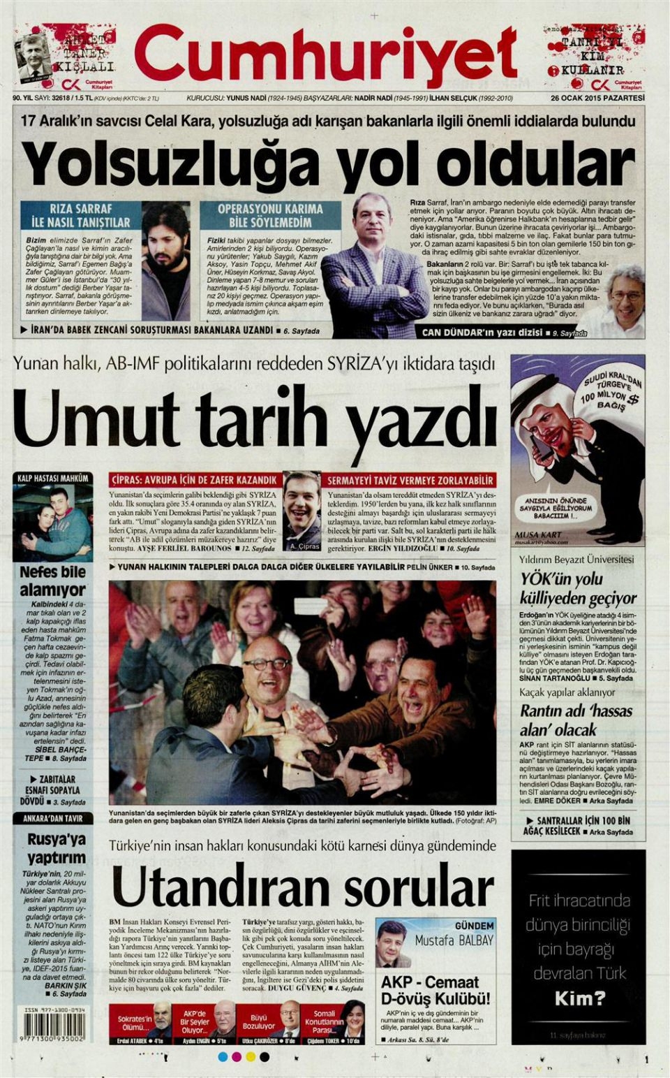 26 Ocak 2015 gazete manşetleri 3