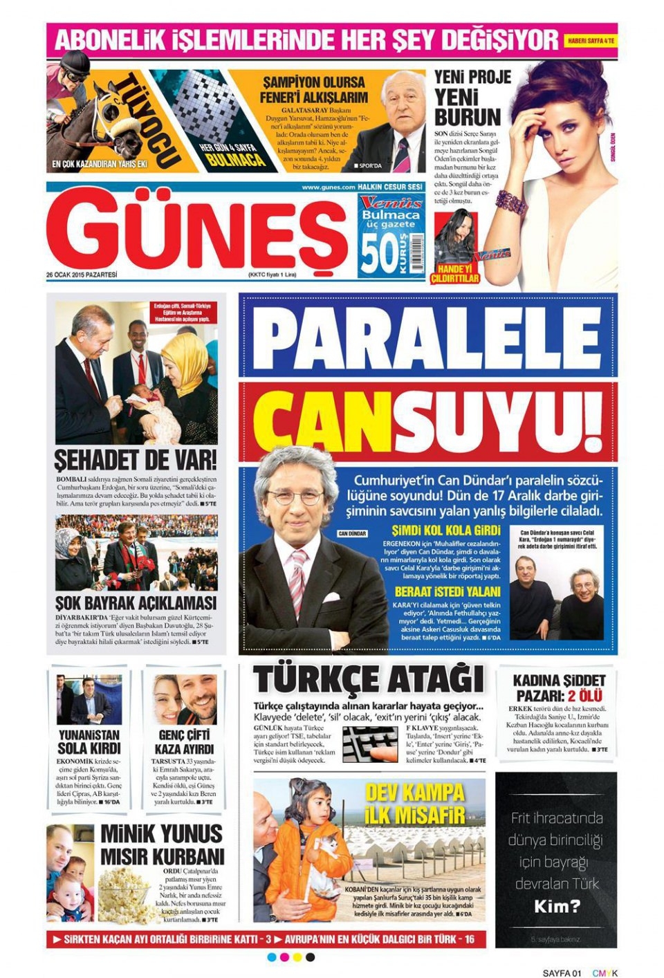 26 Ocak 2015 gazete manşetleri 4