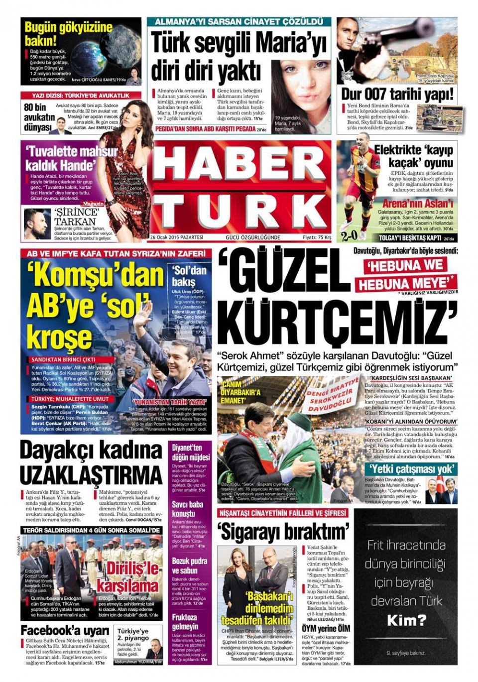 26 Ocak 2015 gazete manşetleri 5