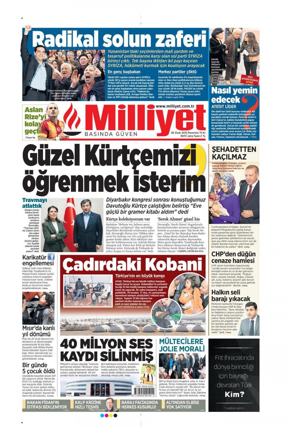 26 Ocak 2015 gazete manşetleri 8