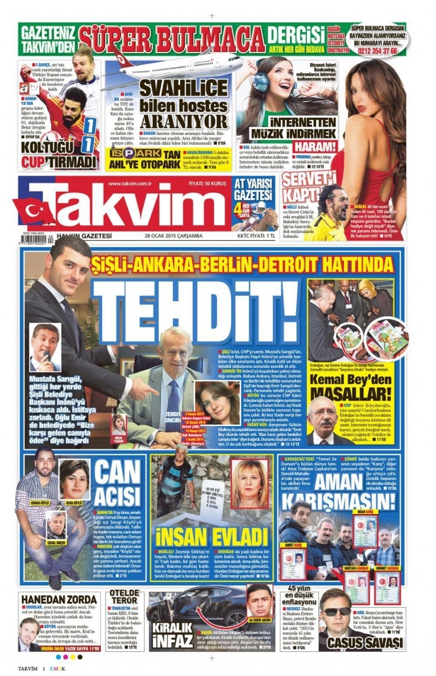 28 Ocak 2015 gazete manşetleri 13