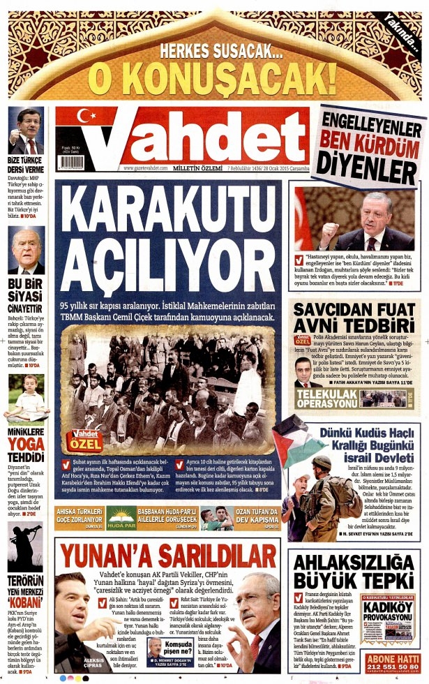 28 Ocak 2015 gazete manşetleri 22