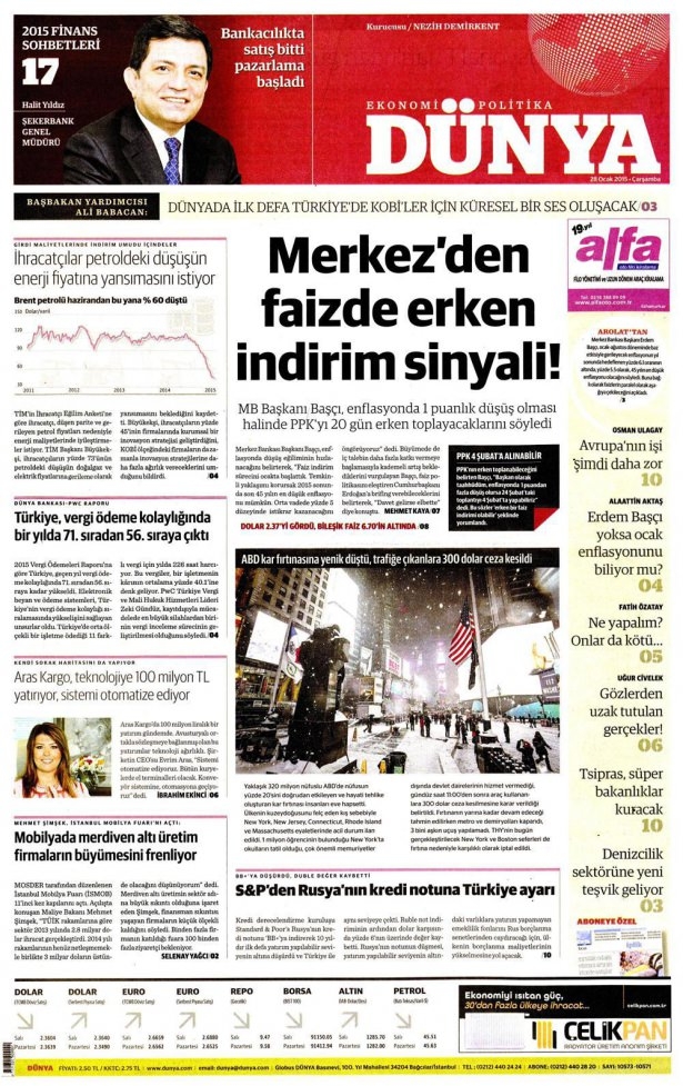 28 Ocak 2015 gazete manşetleri 28