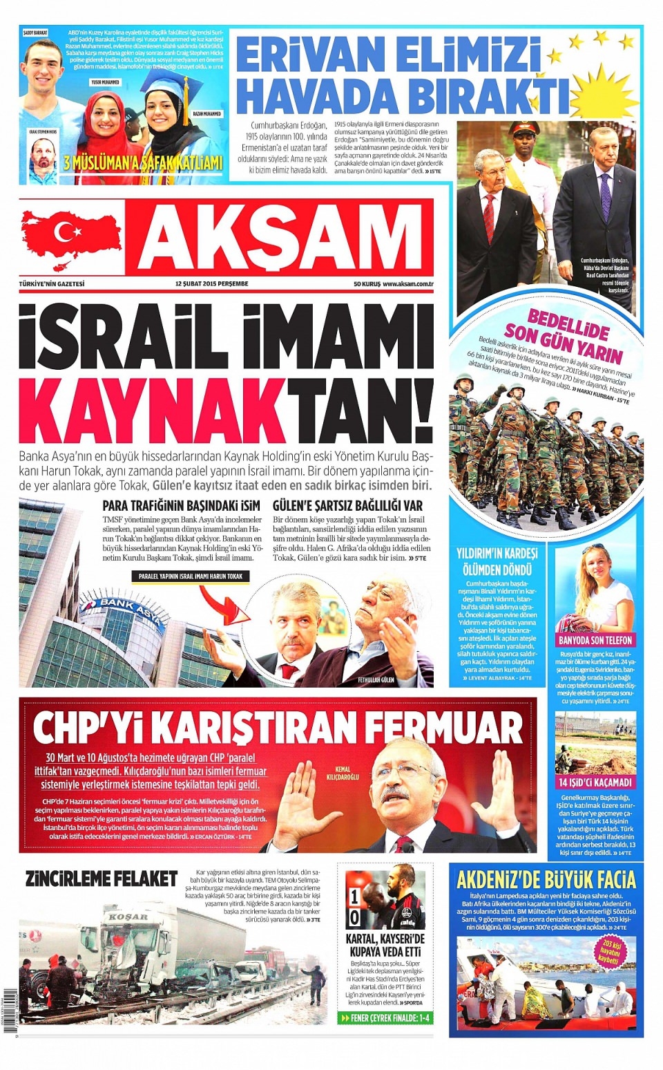 12 Şubat 2015 gazete manşetleri 1