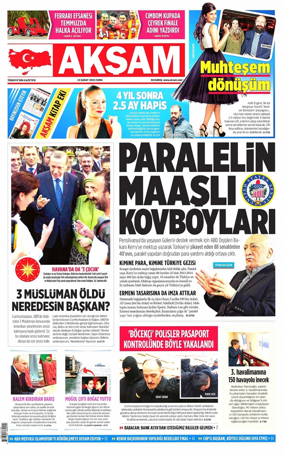 13 Şubat 2015 gazete manşetleri 1