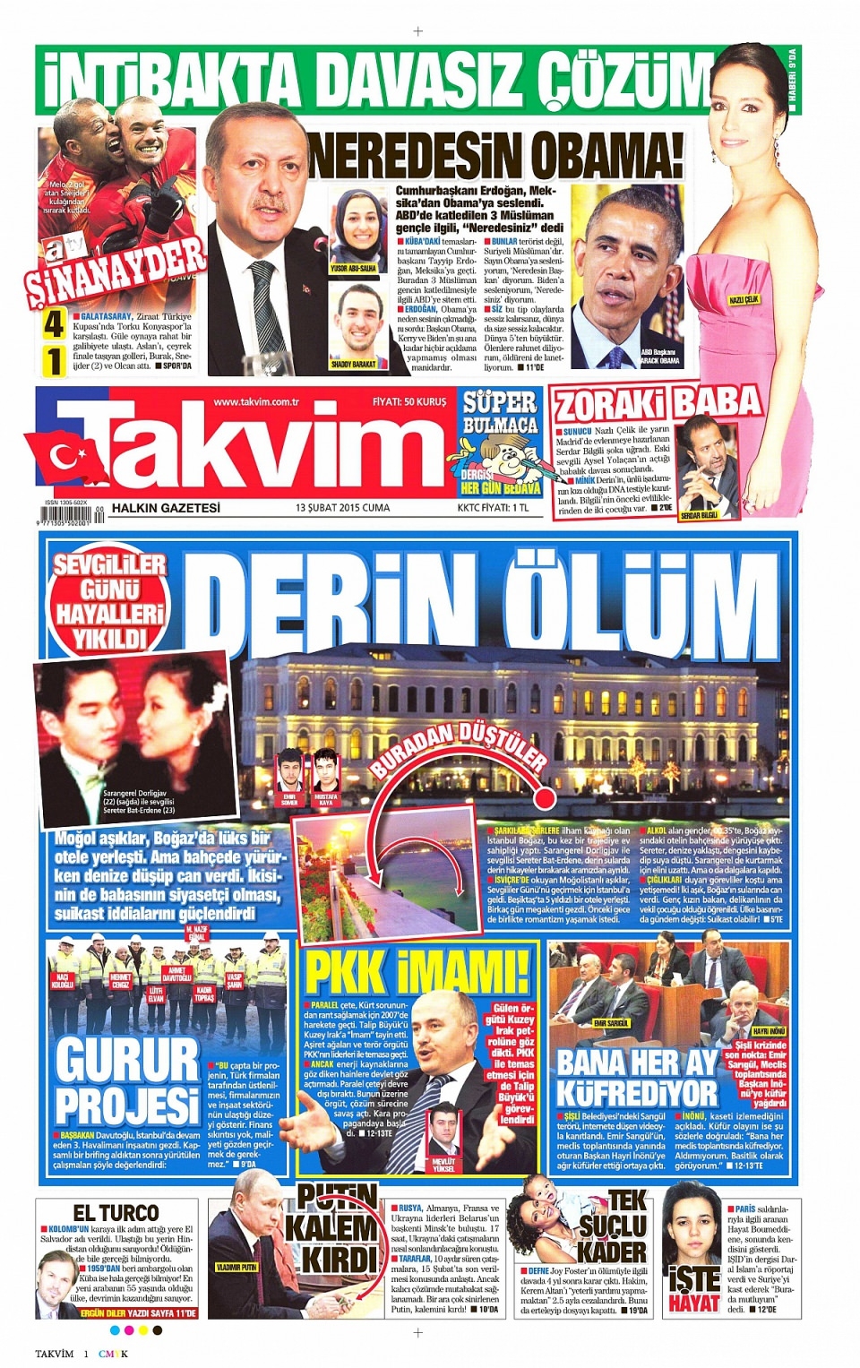 13 Şubat 2015 gazete manşetleri 13