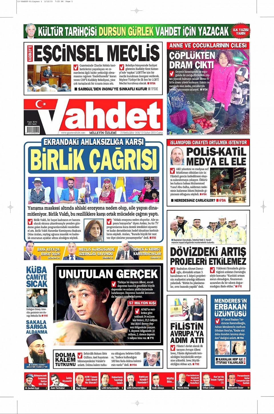 13 Şubat 2015 gazete manşetleri 17